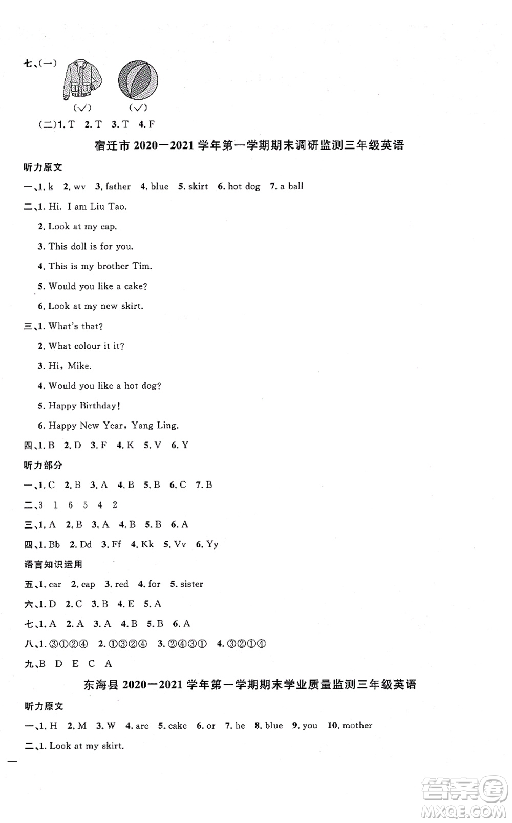 江西教育出版社2021陽光同學課時優(yōu)化作業(yè)三年級英語上冊YL譯林版淮宿連專版答案