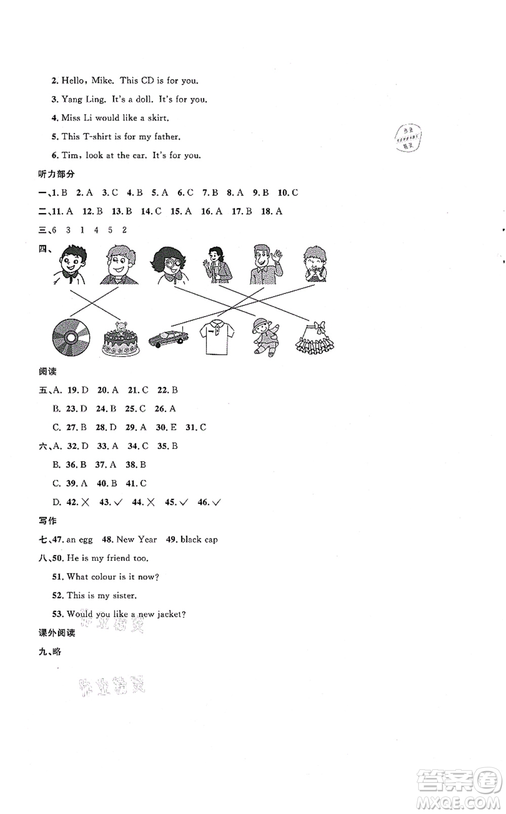 江西教育出版社2021陽光同學課時優(yōu)化作業(yè)三年級英語上冊YL譯林版淮宿連專版答案