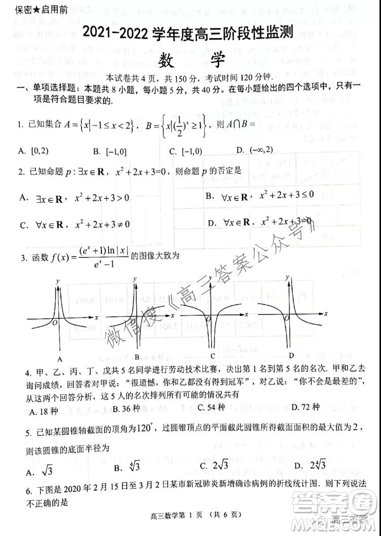 山東2021-2022學(xué)年度高三階段性監(jiān)測(cè)數(shù)學(xué)試題及答案