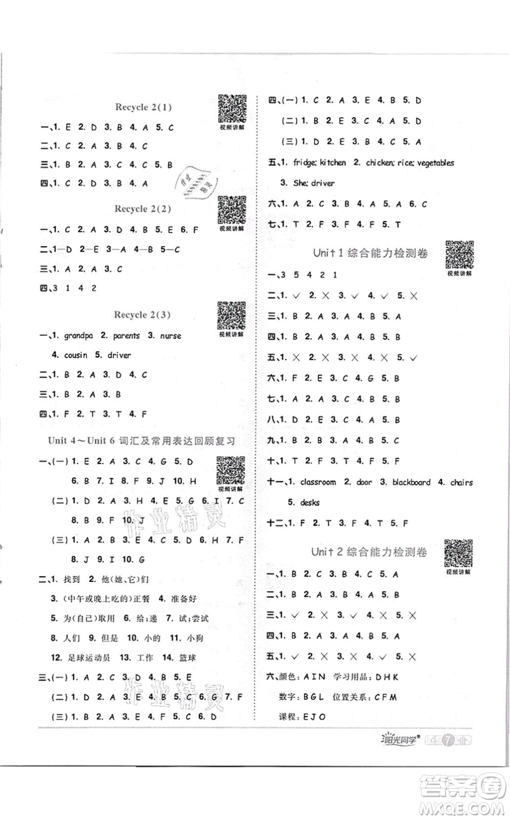 江西教育出版社2021陽光同學(xué)課時優(yōu)化作業(yè)四年級英語上冊PEP版答案