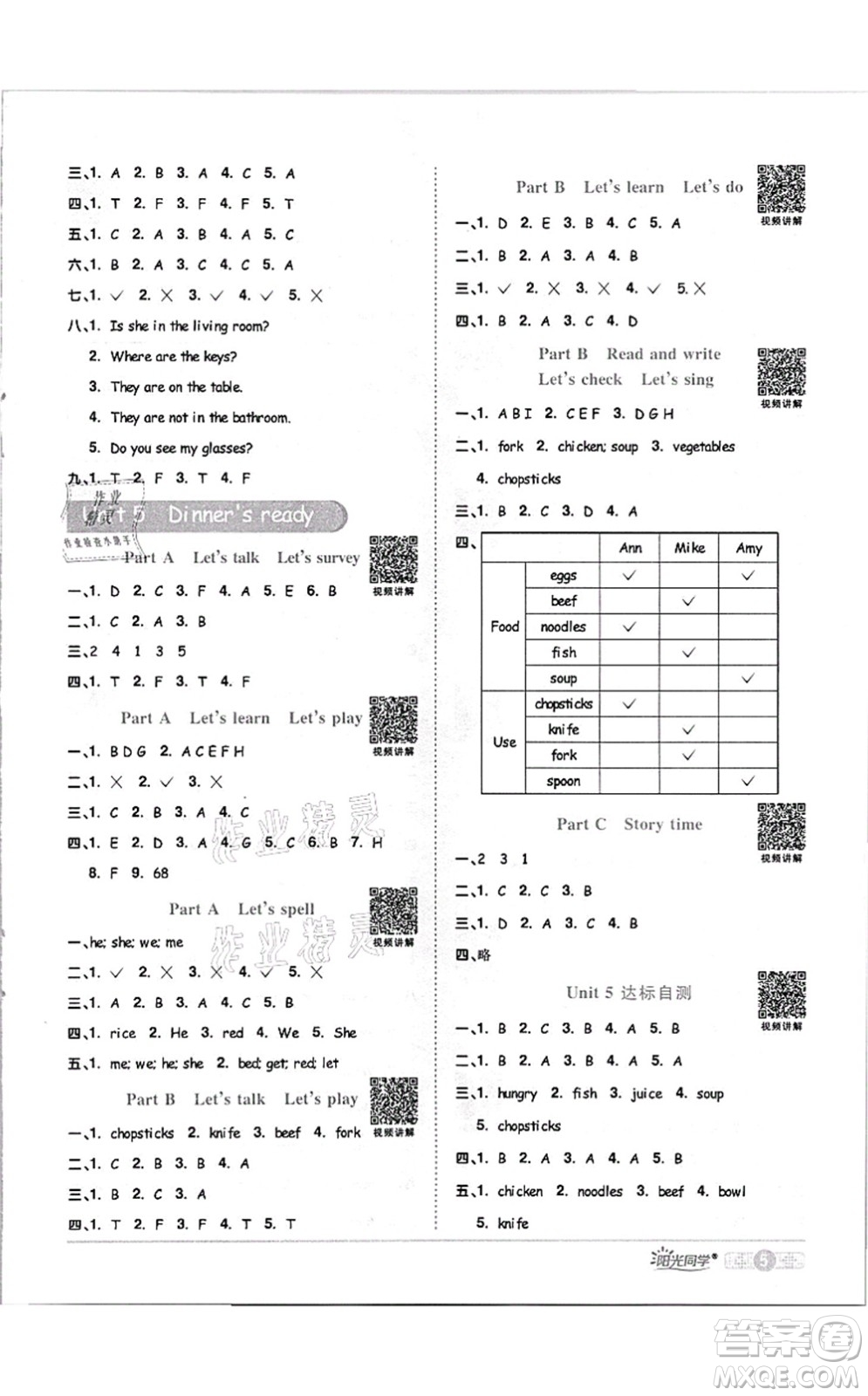 江西教育出版社2021陽光同學(xué)課時優(yōu)化作業(yè)四年級英語上冊PEP版答案