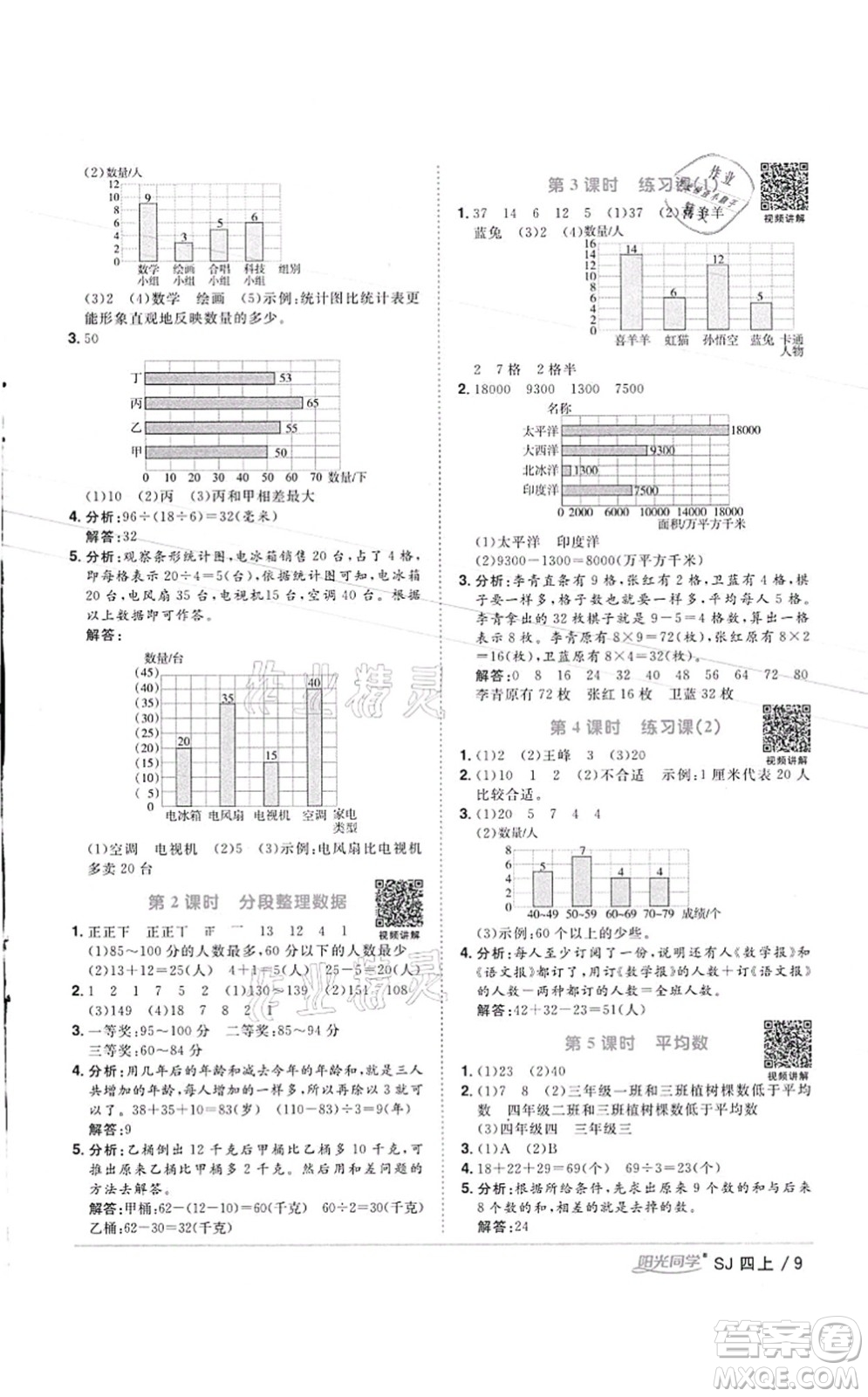 江西教育出版社2021陽光同學課時優(yōu)化作業(yè)四年級數(shù)學上冊SJ蘇教版徐州專版答案