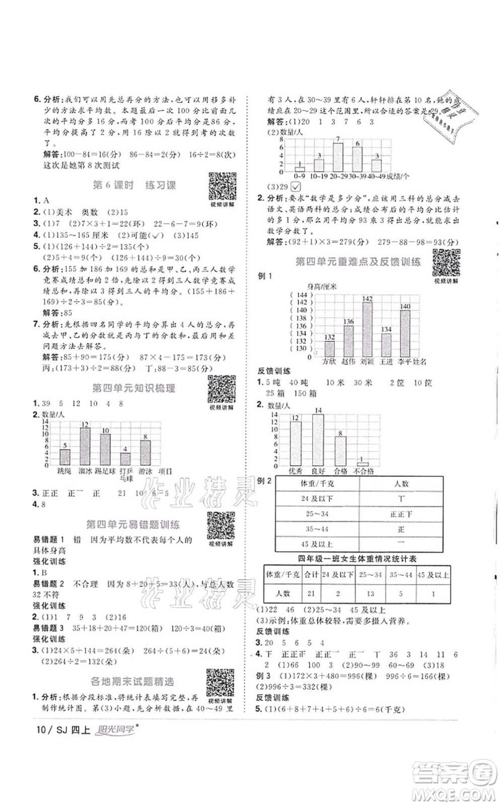 江西教育出版社2021陽光同學課時優(yōu)化作業(yè)四年級數(shù)學上冊SJ蘇教版徐州專版答案