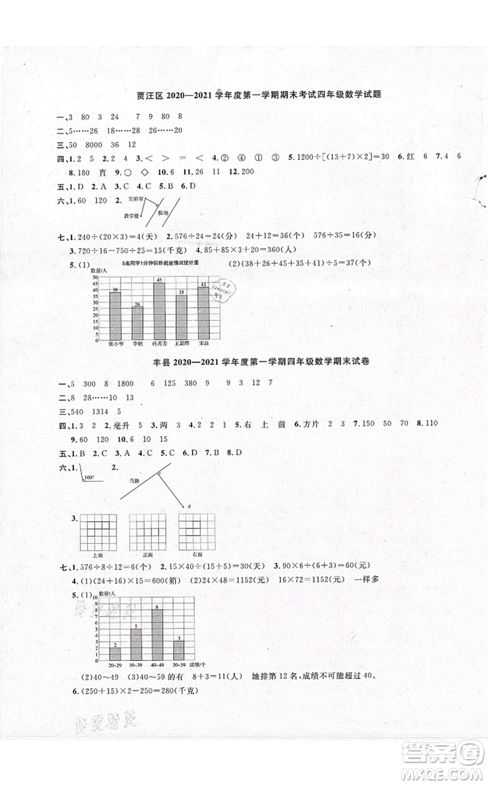 江西教育出版社2021陽光同學課時優(yōu)化作業(yè)四年級數(shù)學上冊SJ蘇教版徐州專版答案