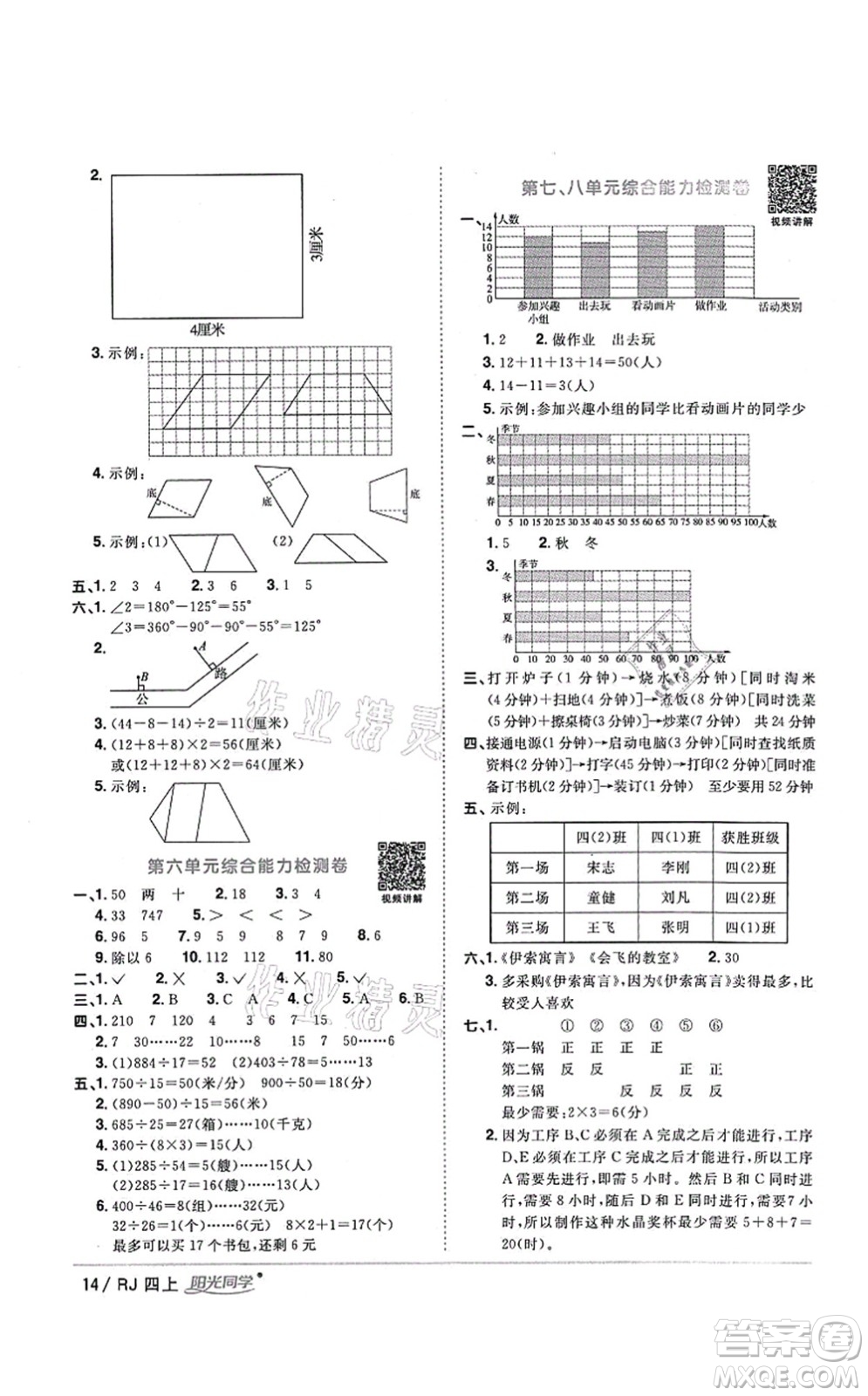 江西教育出版社2021陽光同學(xué)課時優(yōu)化作業(yè)四年級數(shù)學(xué)上冊RJ人教版湖北專版答案