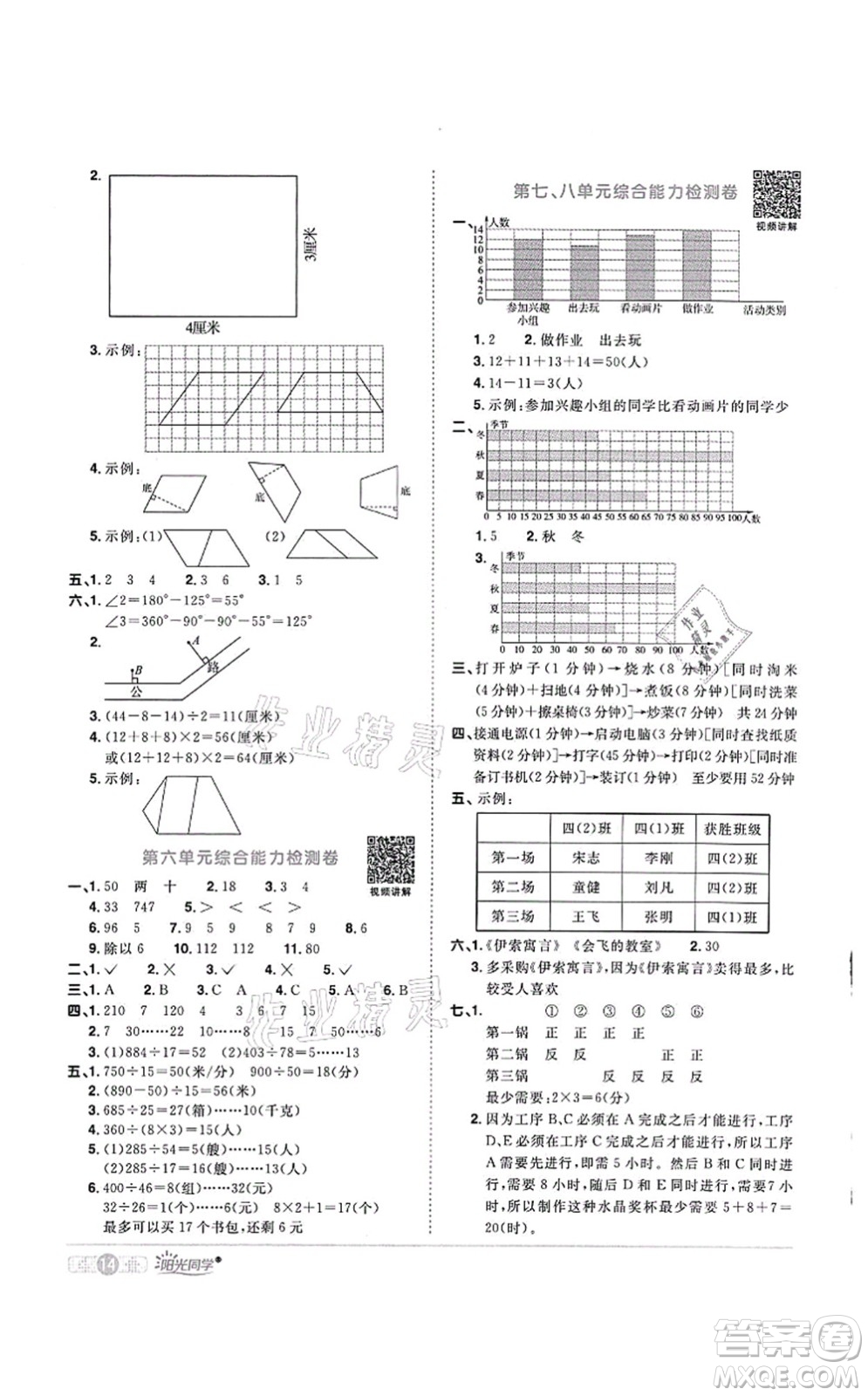 江西教育出版社2021陽(yáng)光同學(xué)課時(shí)優(yōu)化作業(yè)四年級(jí)數(shù)學(xué)上冊(cè)RJ人教版菏澤專版答案