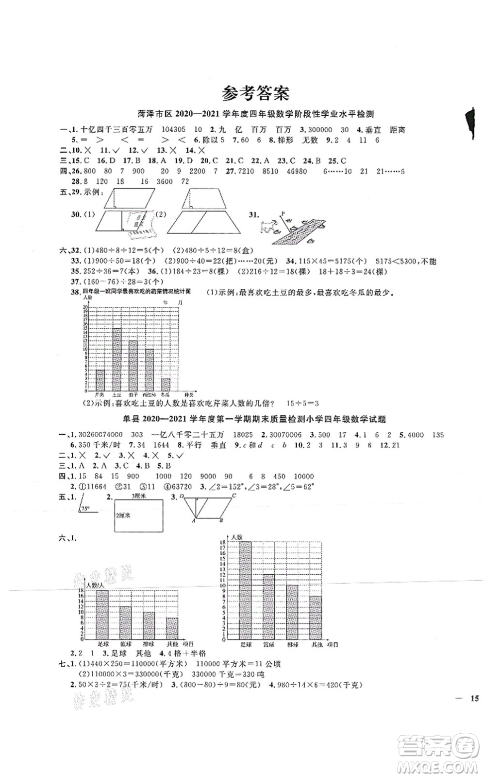 江西教育出版社2021陽(yáng)光同學(xué)課時(shí)優(yōu)化作業(yè)四年級(jí)數(shù)學(xué)上冊(cè)RJ人教版菏澤專版答案