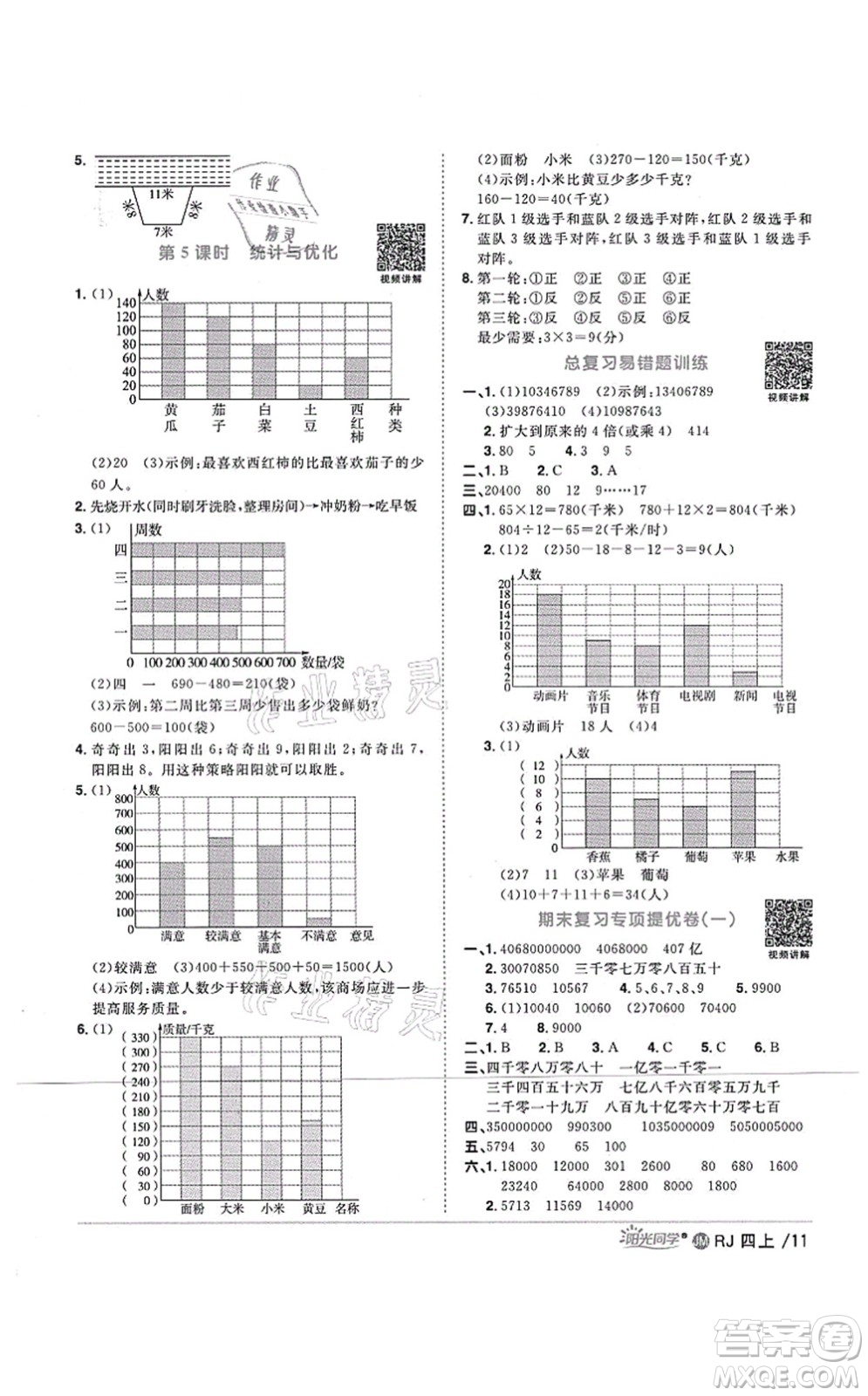 江西教育出版社2021陽(yáng)光同學(xué)課時(shí)優(yōu)化作業(yè)四年級(jí)數(shù)學(xué)上冊(cè)RJ人教版江門專版答案