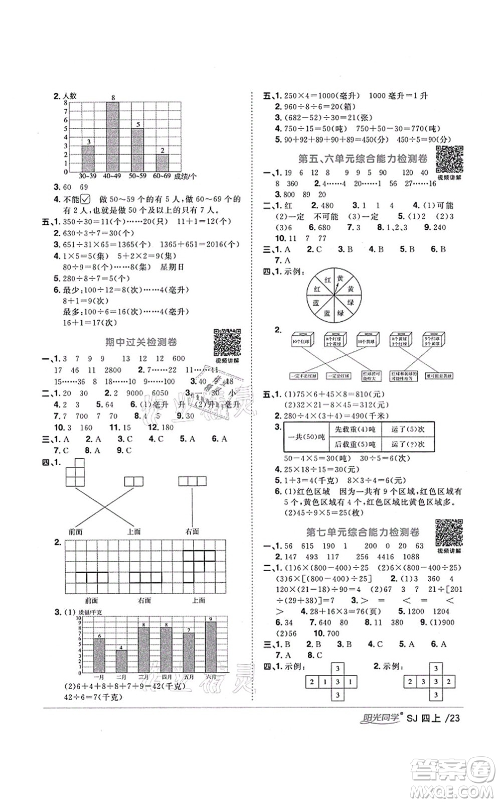 江西教育出版社2021陽光同學(xué)課時(shí)優(yōu)化作業(yè)四年級(jí)數(shù)學(xué)上冊(cè)SJ蘇教版寧德專版答案