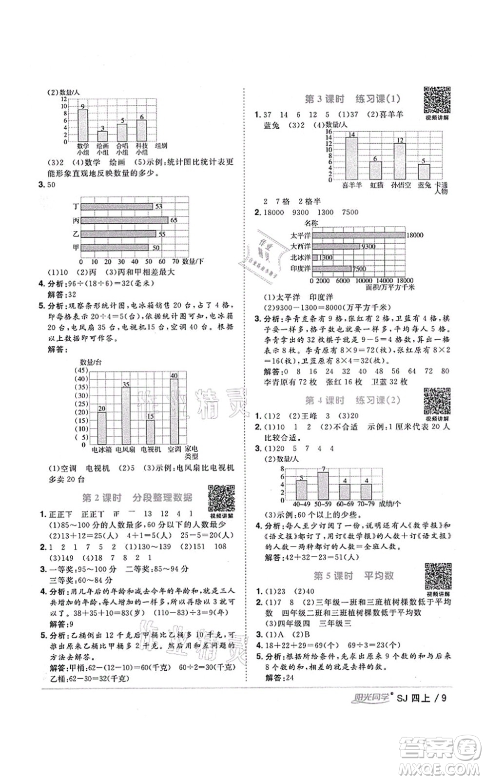 江西教育出版社2021陽(yáng)光同學(xué)課時(shí)優(yōu)化作業(yè)四年級(jí)數(shù)學(xué)上冊(cè)SJ蘇教版淮宿連專版答案