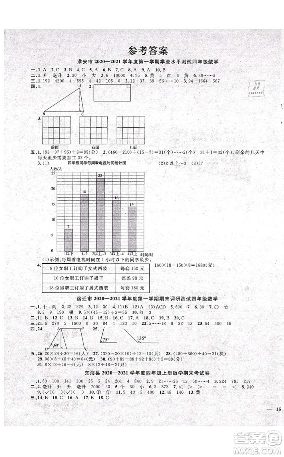 江西教育出版社2021陽(yáng)光同學(xué)課時(shí)優(yōu)化作業(yè)四年級(jí)數(shù)學(xué)上冊(cè)SJ蘇教版淮宿連專版答案