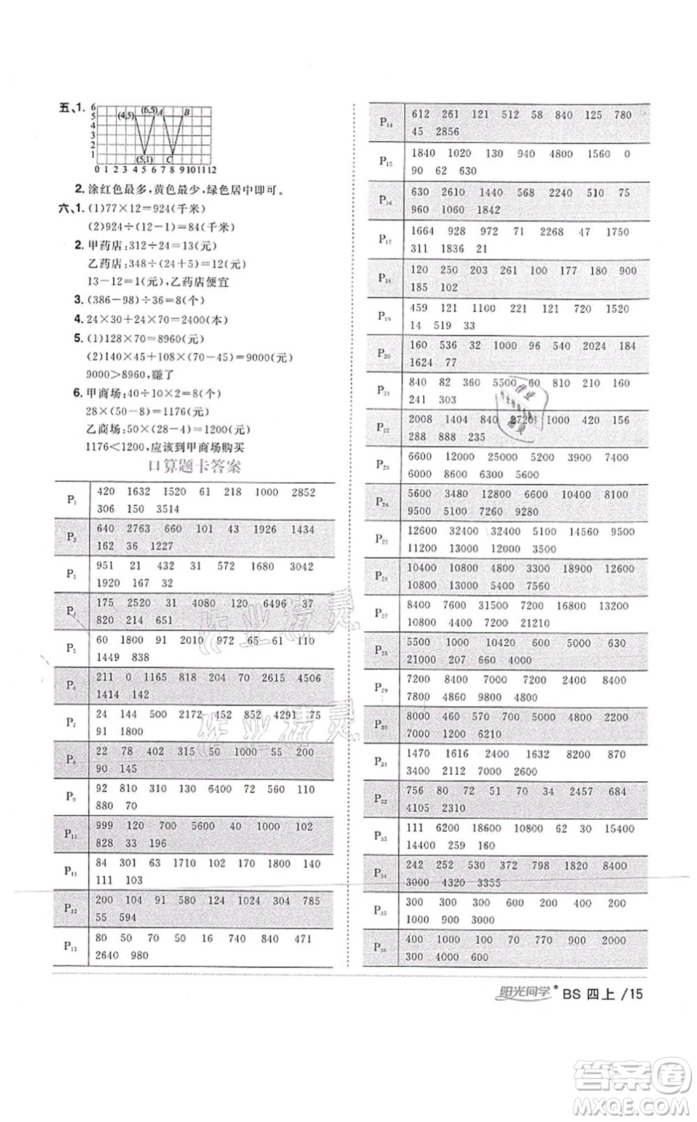 江西教育出版社2021陽(yáng)光同學(xué)課時(shí)優(yōu)化作業(yè)四年級(jí)數(shù)學(xué)上冊(cè)BS北師版四川專版答案