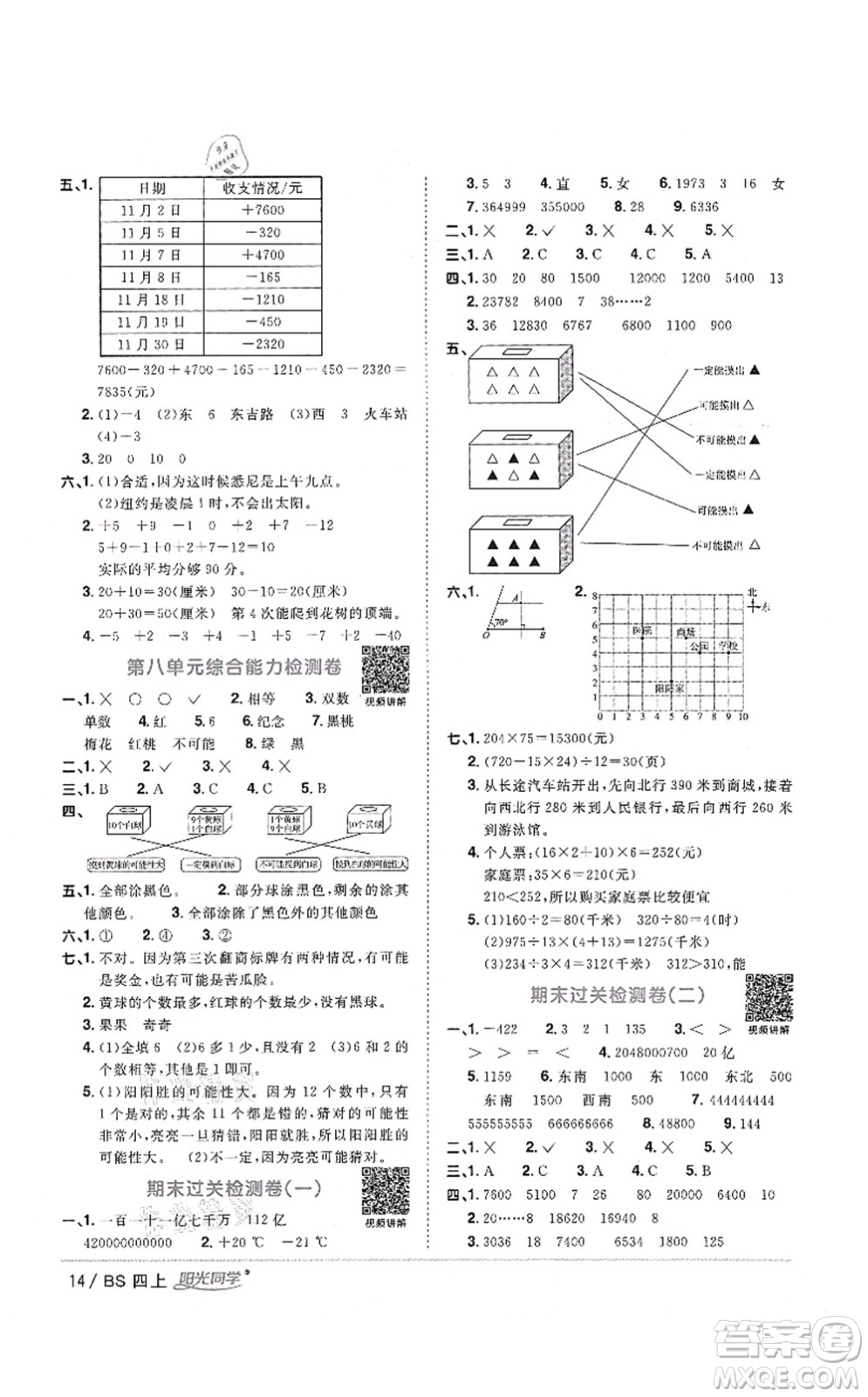 江西教育出版社2021陽(yáng)光同學(xué)課時(shí)優(yōu)化作業(yè)四年級(jí)數(shù)學(xué)上冊(cè)BS北師版四川專版答案