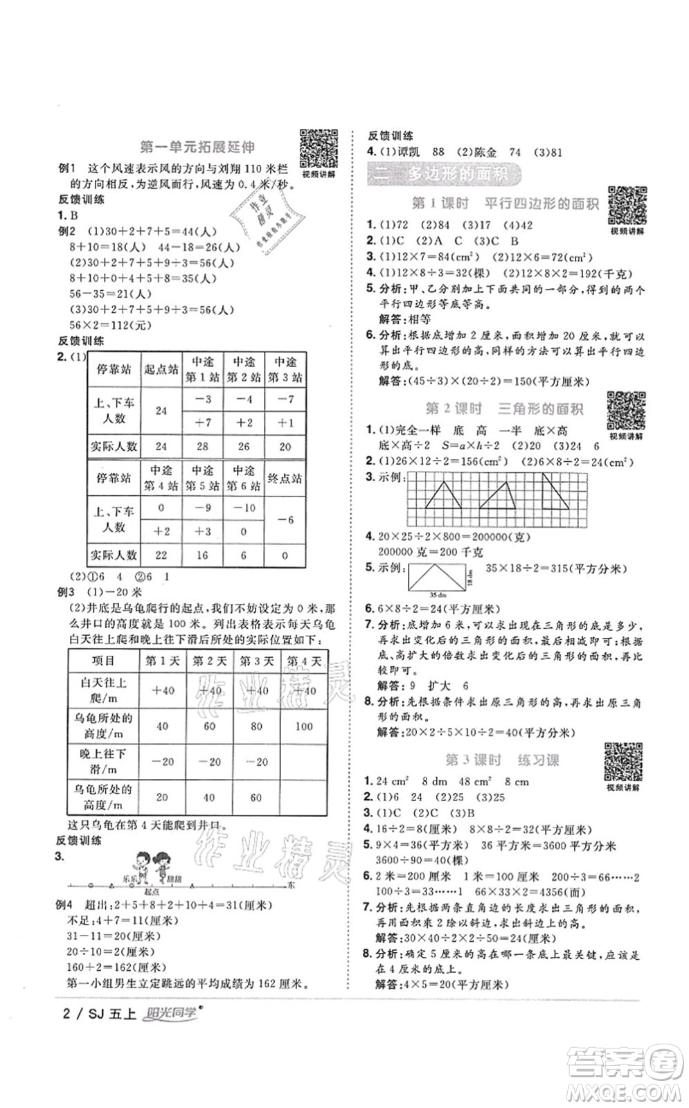 江西教育出版社2021陽(yáng)光同學(xué)課時(shí)優(yōu)化作業(yè)五年級(jí)數(shù)學(xué)上冊(cè)SJ蘇教版答案