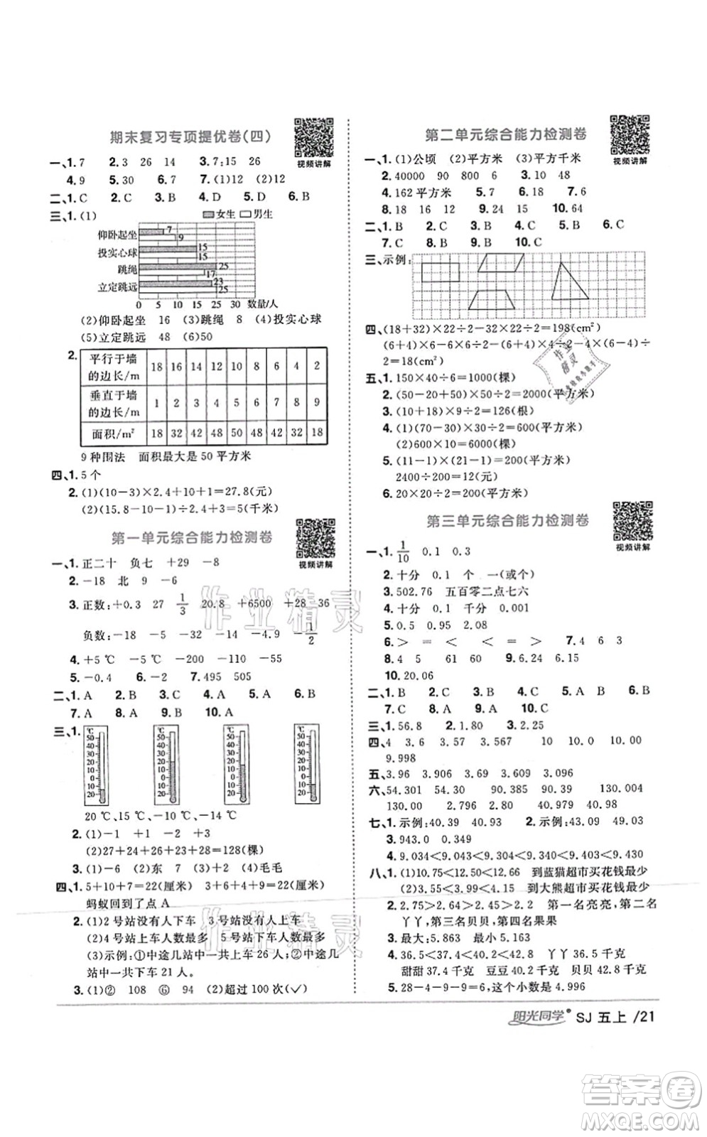 江西教育出版社2021陽(yáng)光同學(xué)課時(shí)優(yōu)化作業(yè)五年級(jí)數(shù)學(xué)上冊(cè)SJ蘇教版答案