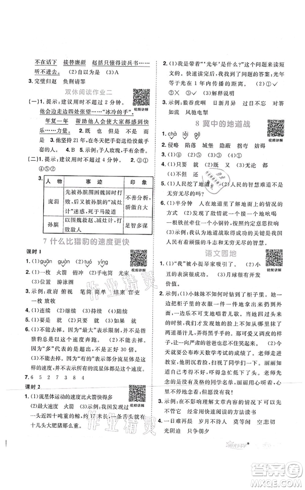 江西教育出版社2021陽光同學(xué)課時(shí)優(yōu)化作業(yè)五年級(jí)語文上冊(cè)RJ人教版菏澤專版答案