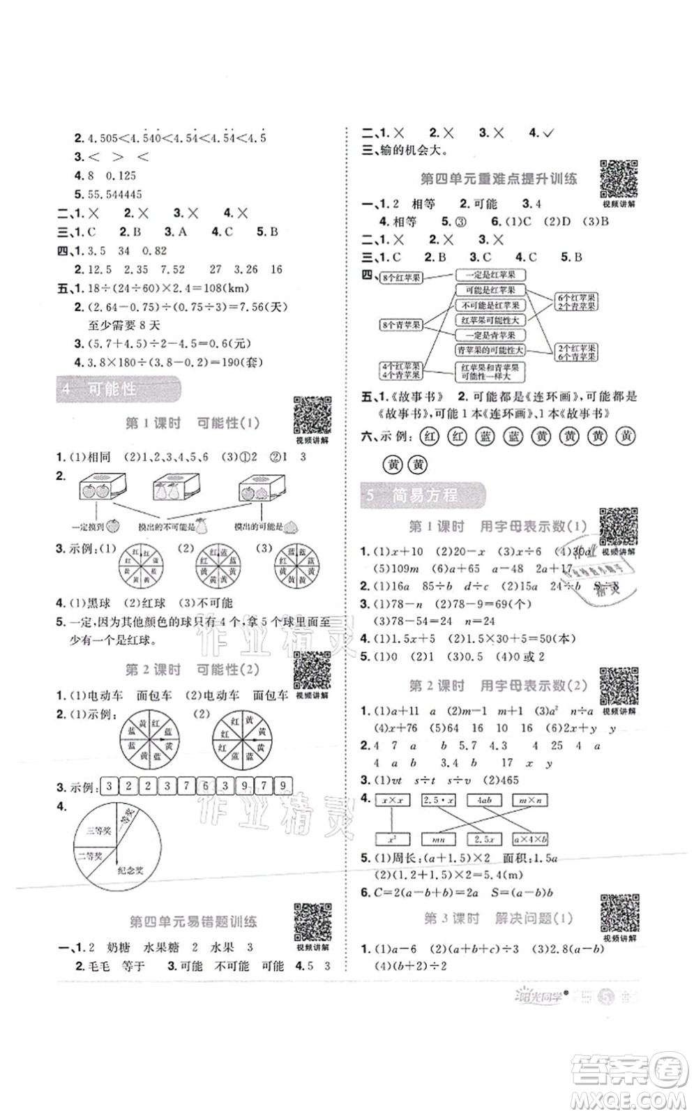 江西教育出版社2021陽光同學(xué)課時(shí)優(yōu)化作業(yè)五年級數(shù)學(xué)上冊RJ人教版菏澤專版答案
