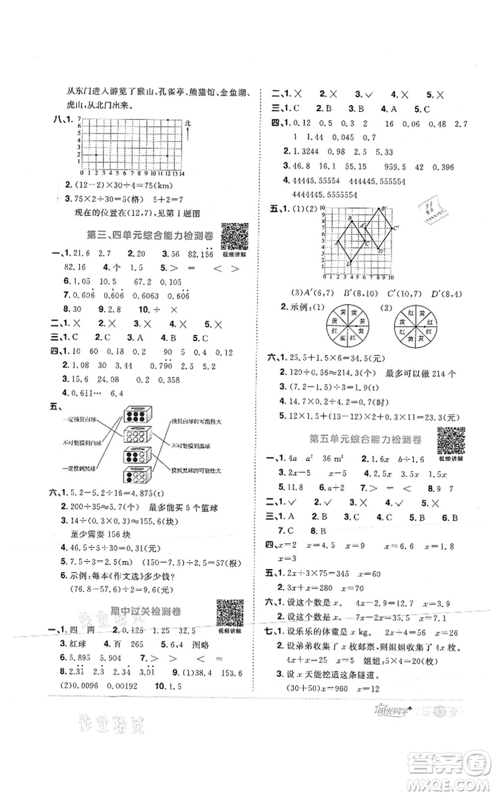 江西教育出版社2021陽光同學(xué)課時(shí)優(yōu)化作業(yè)五年級數(shù)學(xué)上冊RJ人教版菏澤專版答案