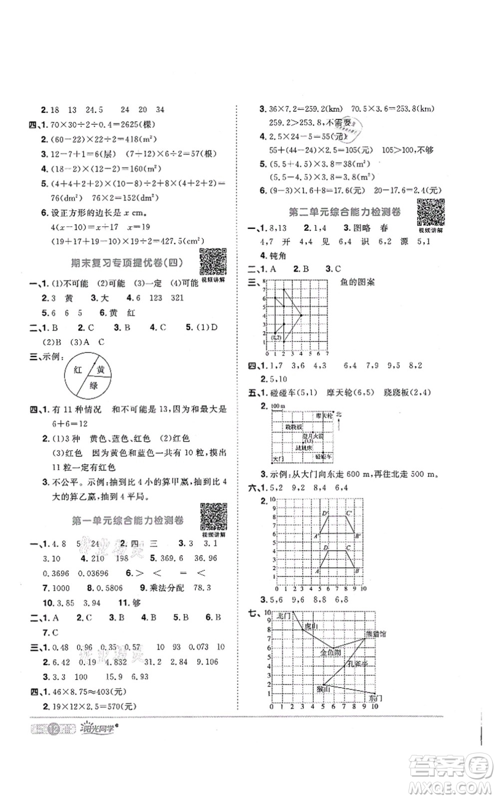 江西教育出版社2021陽光同學(xué)課時(shí)優(yōu)化作業(yè)五年級數(shù)學(xué)上冊RJ人教版菏澤專版答案
