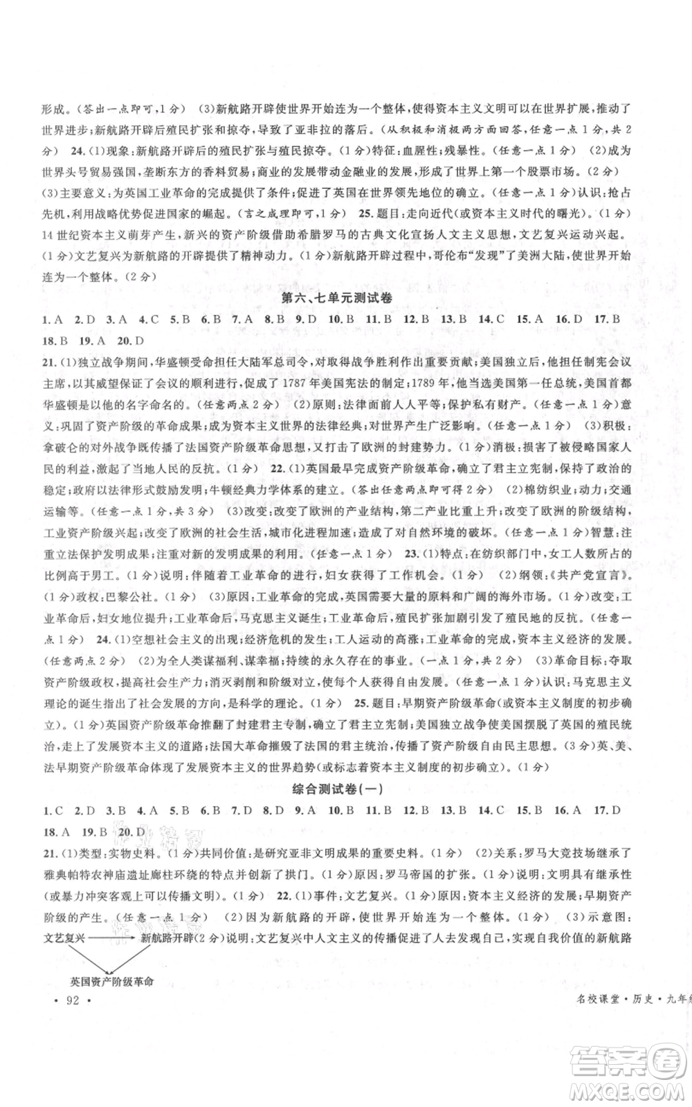 開明出版社2021名校課堂九年級(jí)上冊(cè)歷史背記手冊(cè)人教版河南專版參考答案