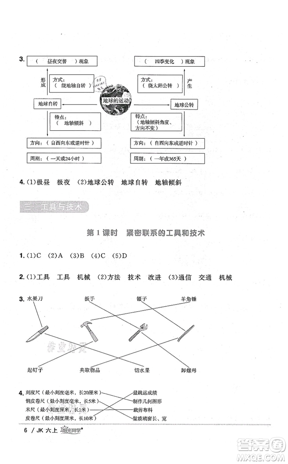 江西教育出版社2021陽(yáng)光同學(xué)課時(shí)優(yōu)化作業(yè)六年級(jí)科學(xué)上冊(cè)JK教科版答案
