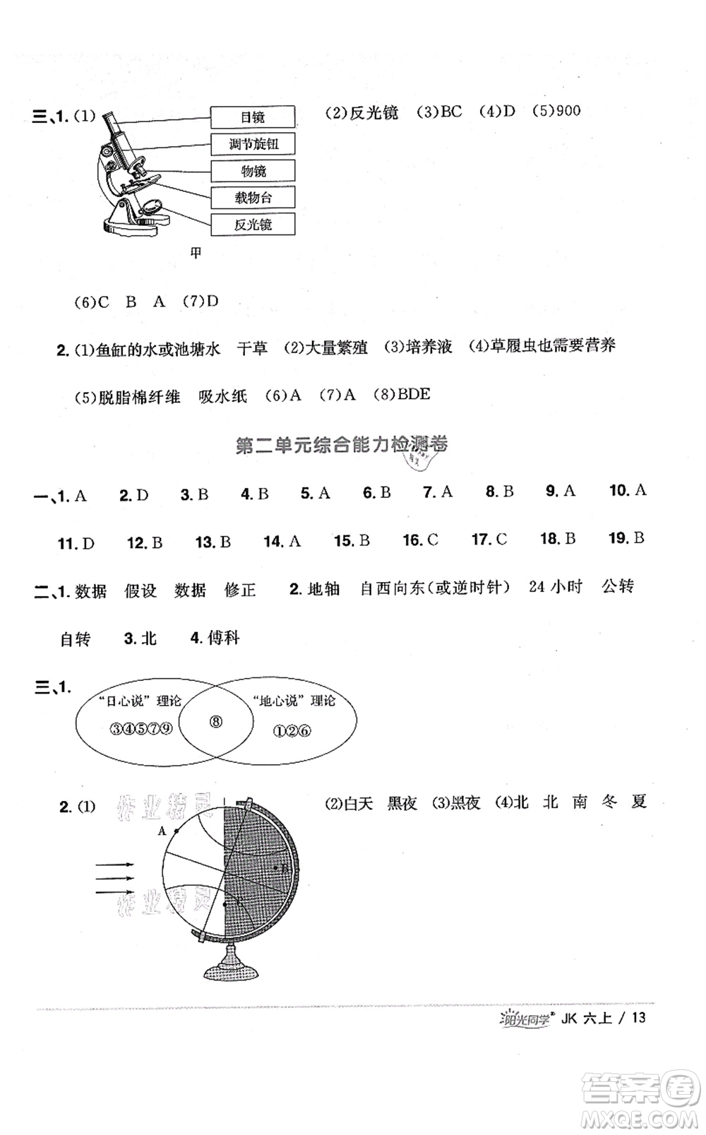 江西教育出版社2021陽(yáng)光同學(xué)課時(shí)優(yōu)化作業(yè)六年級(jí)科學(xué)上冊(cè)JK教科版答案