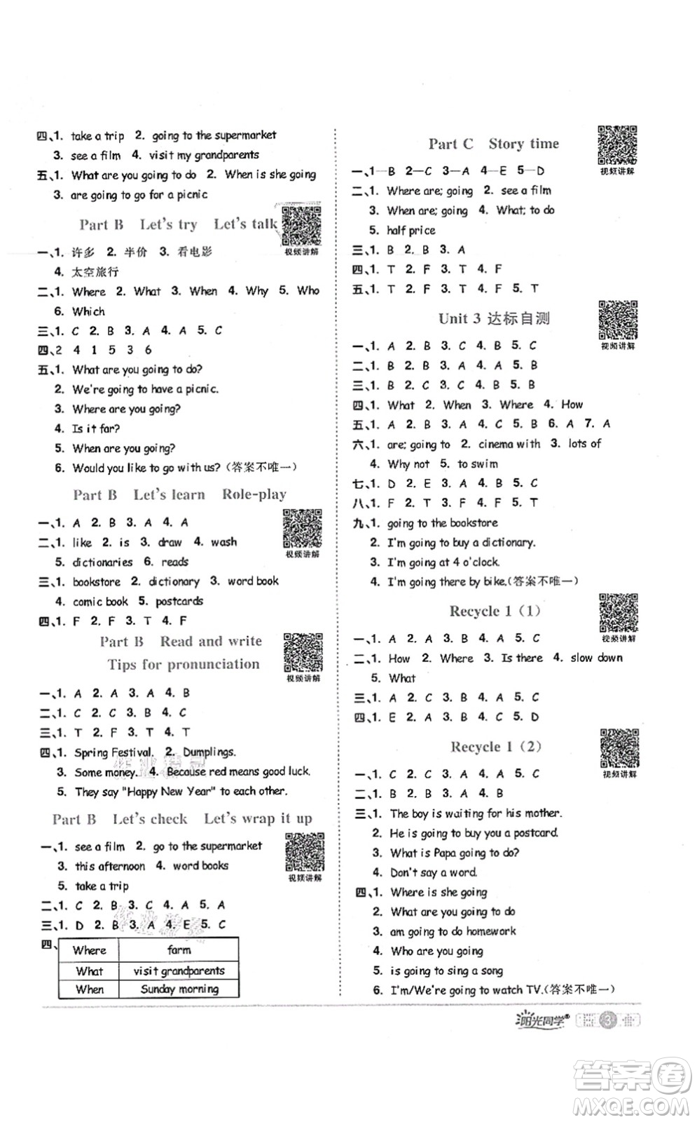 江西教育出版社2021陽光同學(xué)課時(shí)優(yōu)化作業(yè)六年級英語上冊PEP版答案
