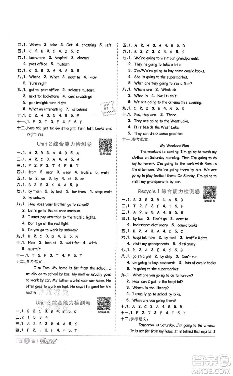 江西教育出版社2021陽光同學(xué)課時(shí)優(yōu)化作業(yè)六年級英語上冊PEP版答案