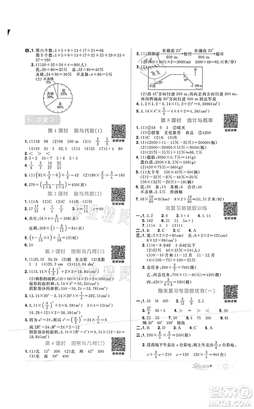 江西教育出版社2021陽光同學(xué)課時(shí)優(yōu)化作業(yè)六年級(jí)數(shù)學(xué)上冊(cè)RJ人教版菏澤專版答案