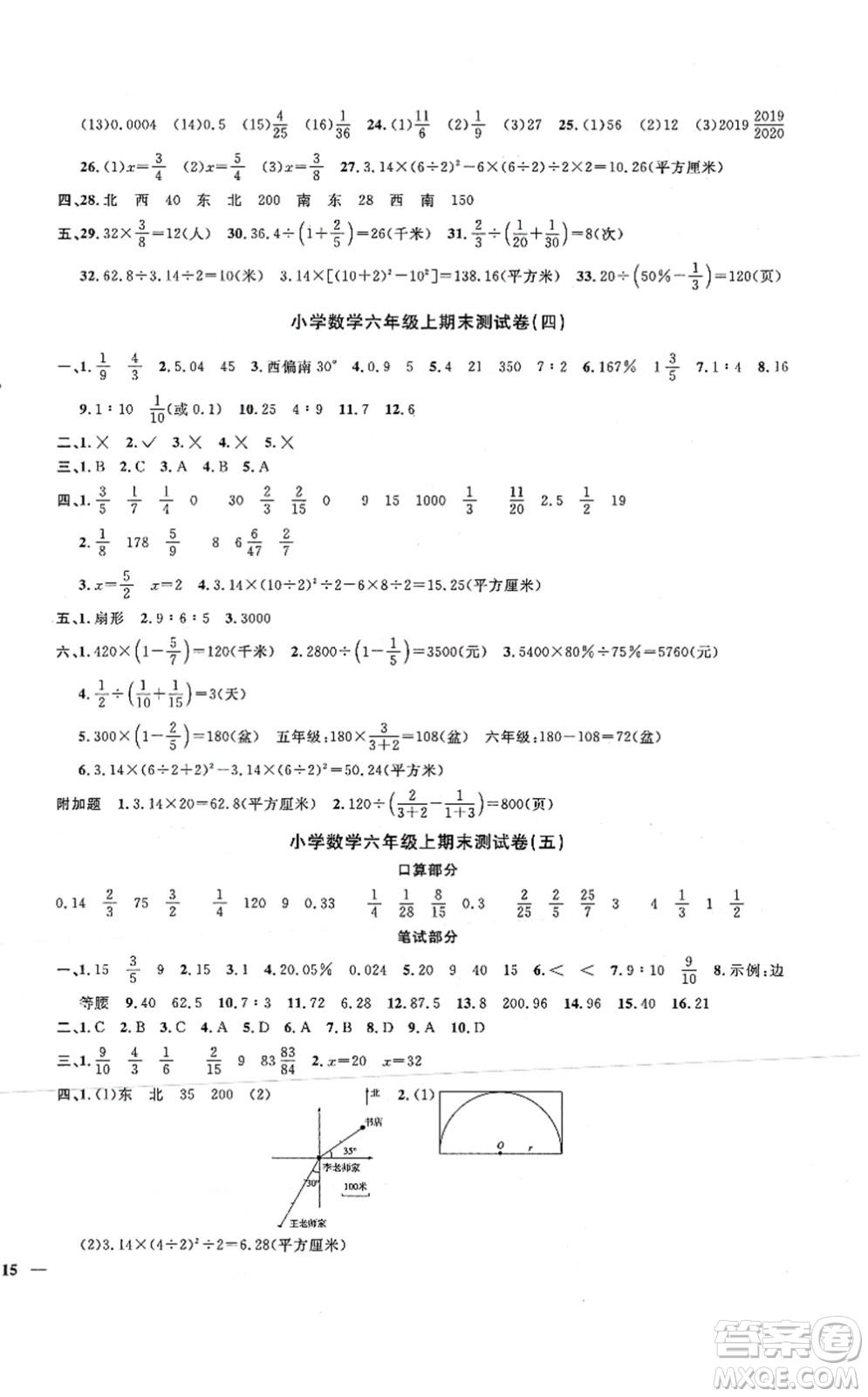 江西教育出版社2021陽(yáng)光同學(xué)課時(shí)優(yōu)化作業(yè)六年級(jí)數(shù)學(xué)上冊(cè)RJ人教版湖北專(zhuān)版答案
