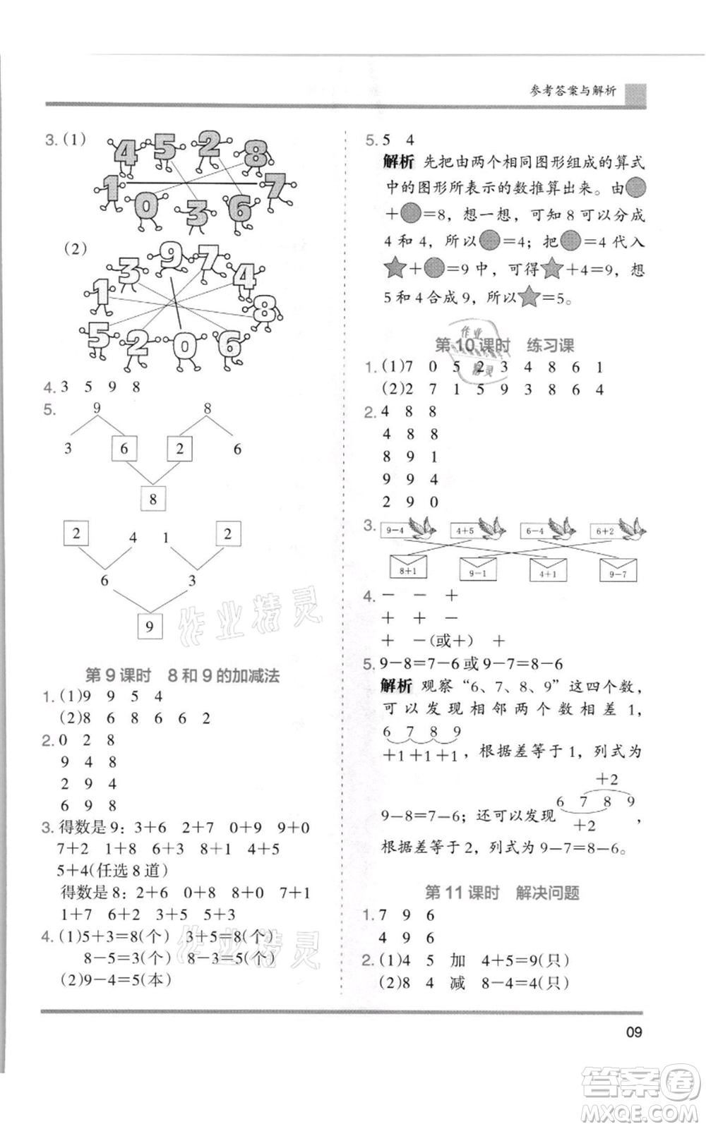 湖南師范大學(xué)出版社2021木頭馬分層課課練一年級(jí)上冊(cè)數(shù)學(xué)人教版浙江專版參考答案