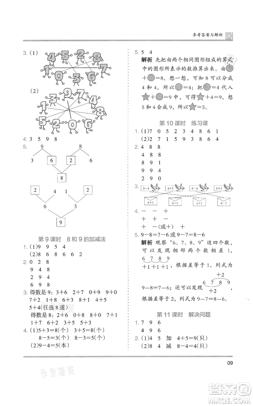 鷺江出版社2021木頭馬分層課課練一年級上冊數(shù)學人教版福建專版參考答案