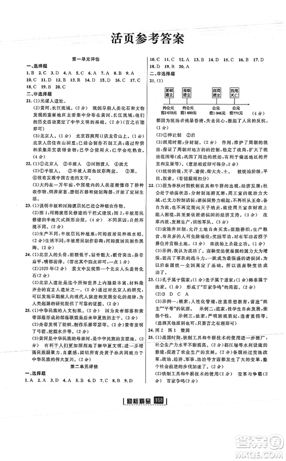 延邊人民出版社2021勵耘新同步七年級歷史上冊人教版答案
