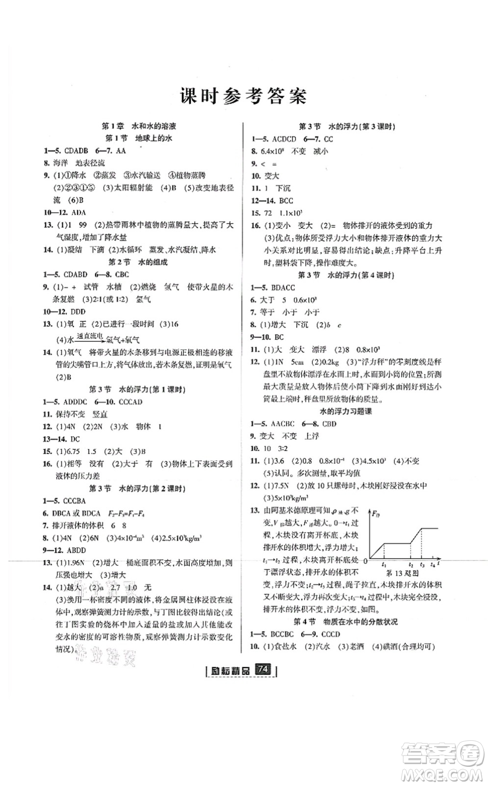 延邊人民出版社2021勵耘新同步八年級科學上冊AB本浙教版答案