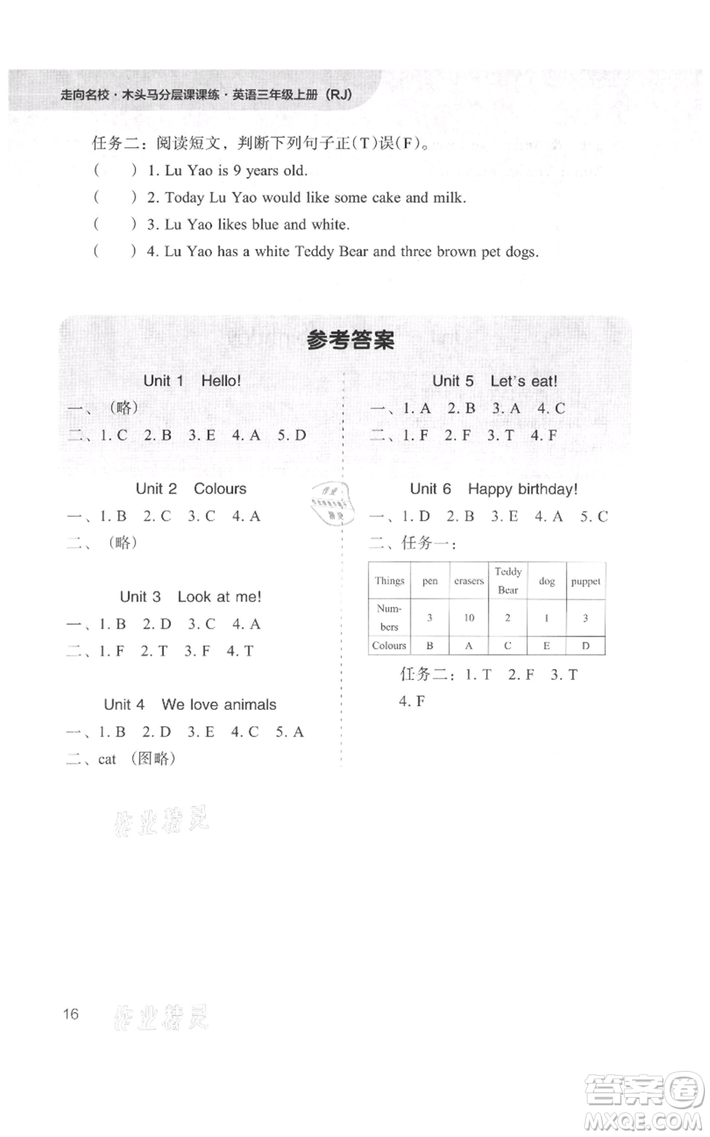 湖南師范大學(xué)出版社2021木頭馬分層課課練三年級上冊英語人教版參考答案