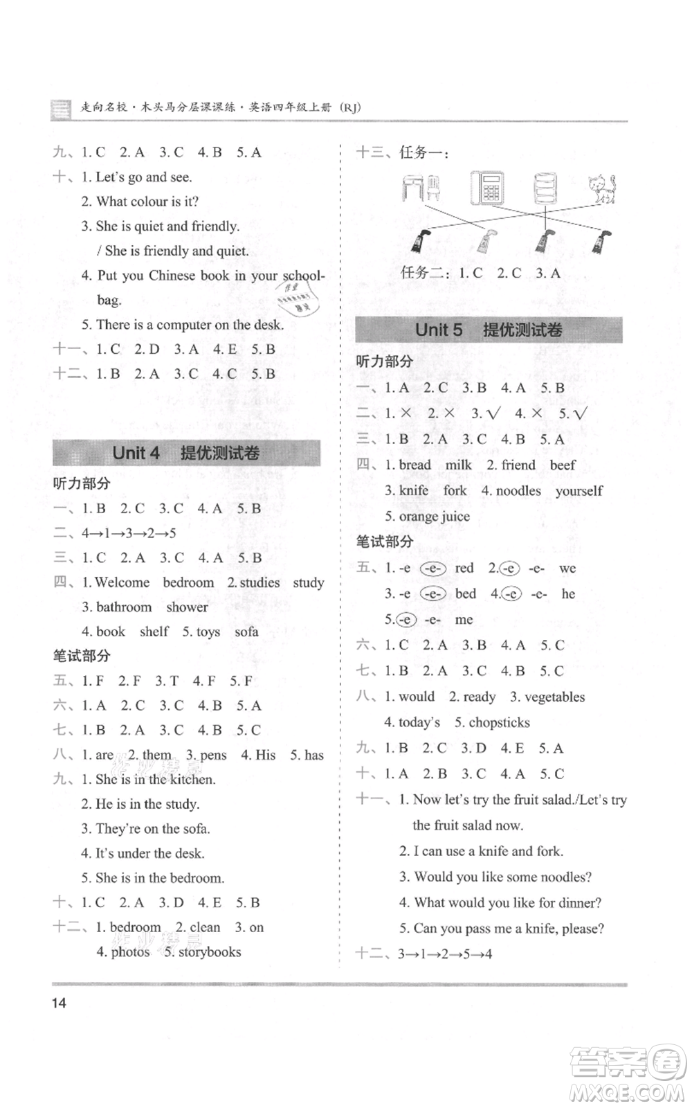 湖南師范大學(xué)出版社2021木頭馬分層課課練四年級(jí)上冊英語人教版參考答案