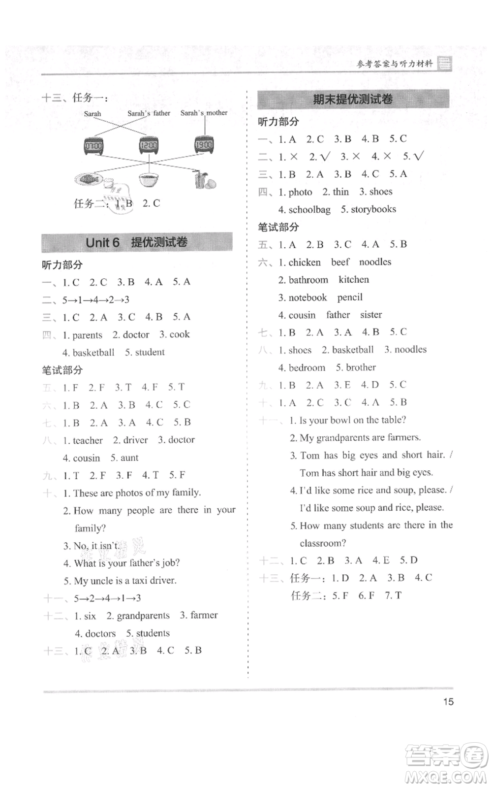 湖南師范大學(xué)出版社2021木頭馬分層課課練四年級(jí)上冊英語人教版參考答案