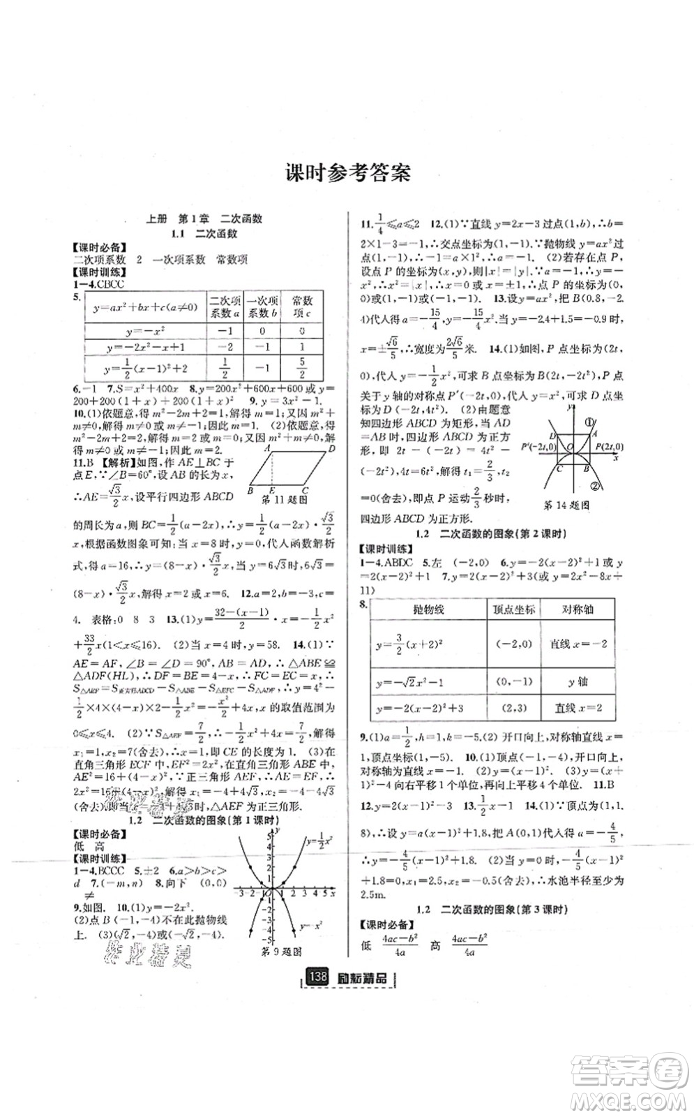 延邊人民出版社2021勵耘新同步九年級數學全一冊AB本浙教版答案