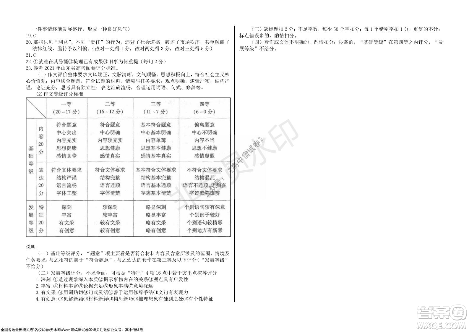 2021年山東學(xué)情高三10月聯(lián)合考試語(yǔ)文試題及答案