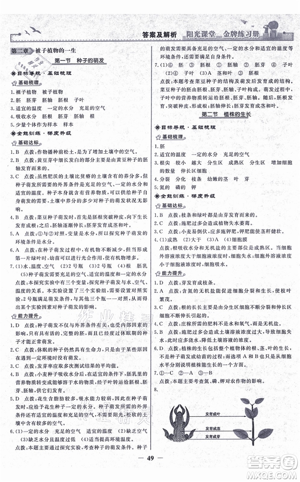 人民教育出版社2021陽光課堂金牌練習冊七年級生物上冊人教版答案