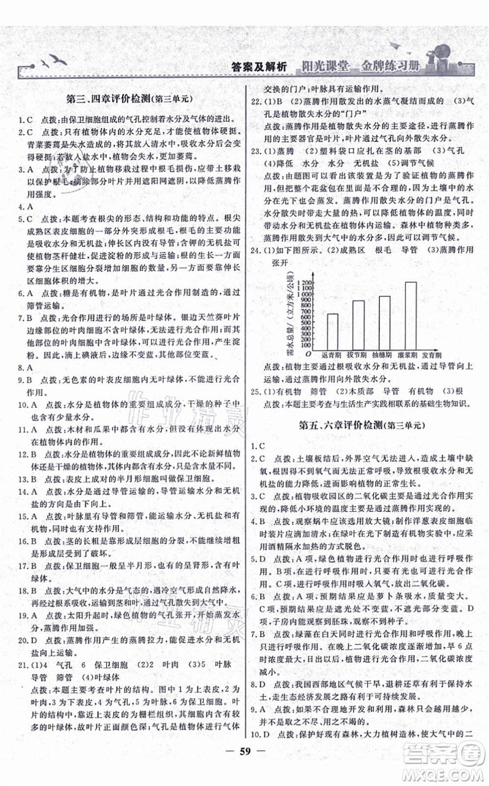 人民教育出版社2021陽光課堂金牌練習冊七年級生物上冊人教版答案