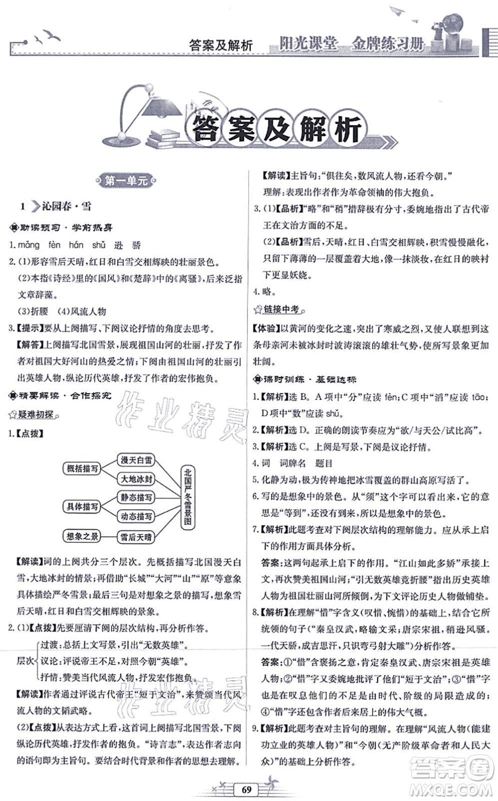 人民教育出版社2021陽(yáng)光課堂金牌練習(xí)冊(cè)九年級(jí)語(yǔ)文上冊(cè)人教版福建專版答案