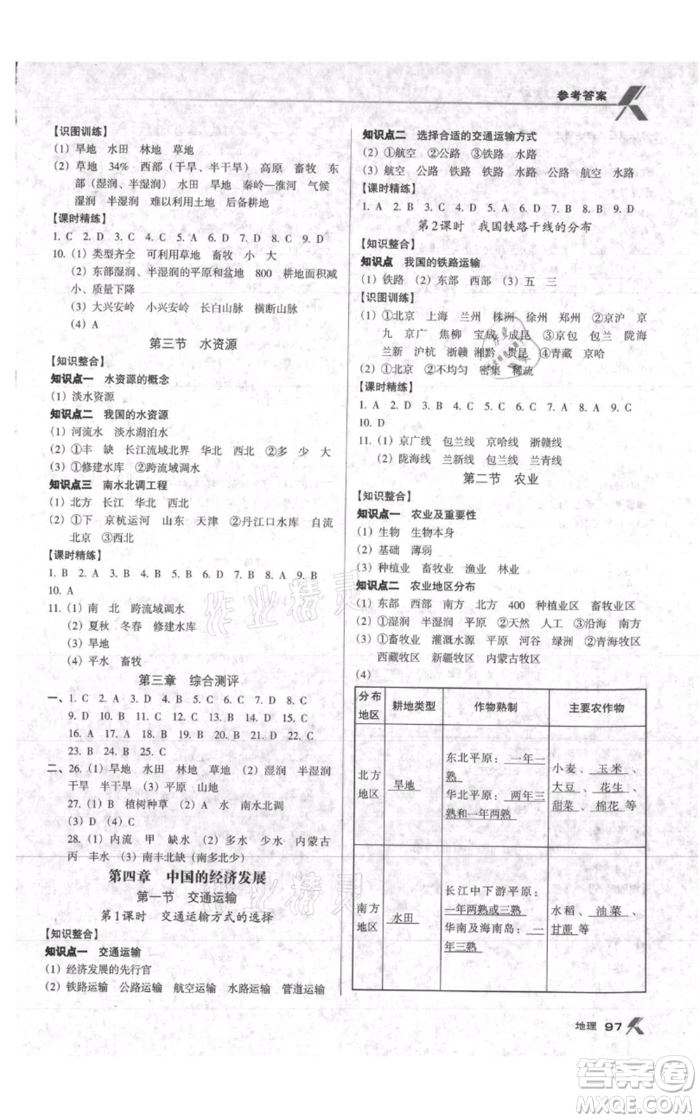 中國地圖出版社2021全優(yōu)點練課計劃八年級上冊地理人教版參考答案