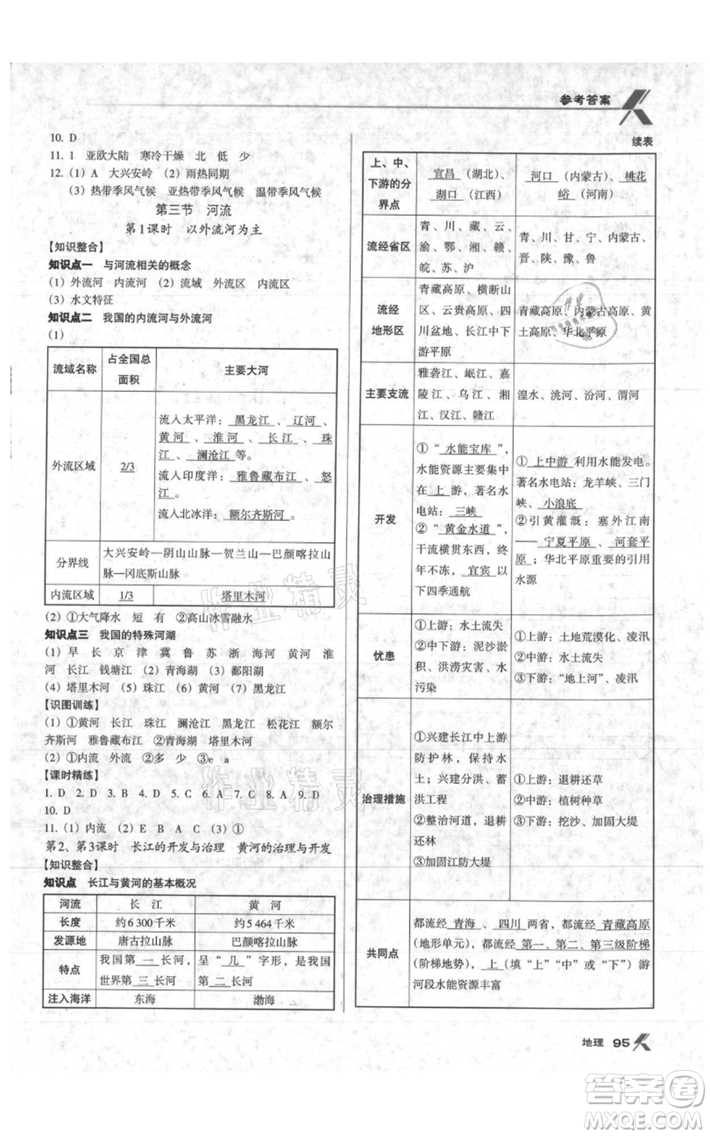 中國地圖出版社2021全優(yōu)點練課計劃八年級上冊地理人教版參考答案