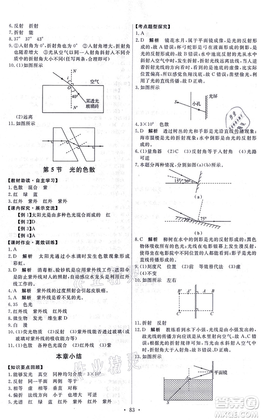 人民教育出版社2021能力培養(yǎng)與測(cè)試八年級(jí)物理上冊(cè)人教版湖南專版答案
