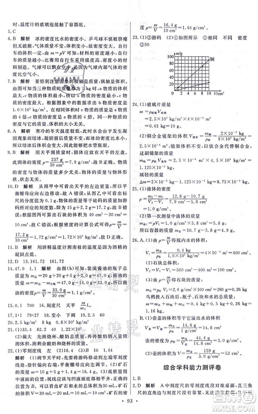 人民教育出版社2021能力培養(yǎng)與測(cè)試八年級(jí)物理上冊(cè)人教版湖南專版答案