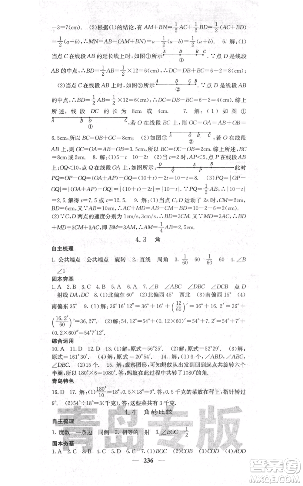 四川大學(xué)出版社2021名校課堂內(nèi)外七年級(jí)上冊(cè)數(shù)學(xué)北師大版青島專版參考答案