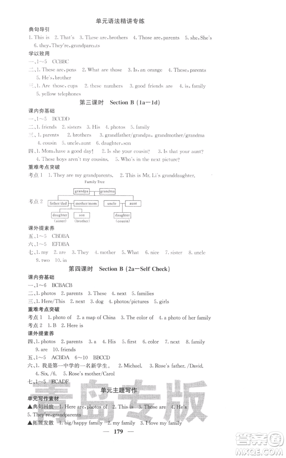 四川大學(xué)出版社2021名校課堂內(nèi)外七年級(jí)上冊(cè)英語人教版青島專版參考答案