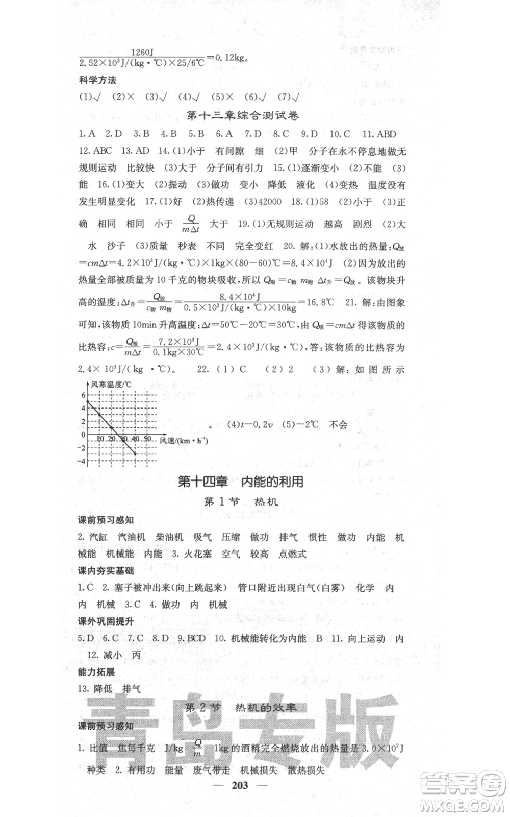 沈陽出版社2021名校課堂內(nèi)外九年級物理人教版青島專版參考答案