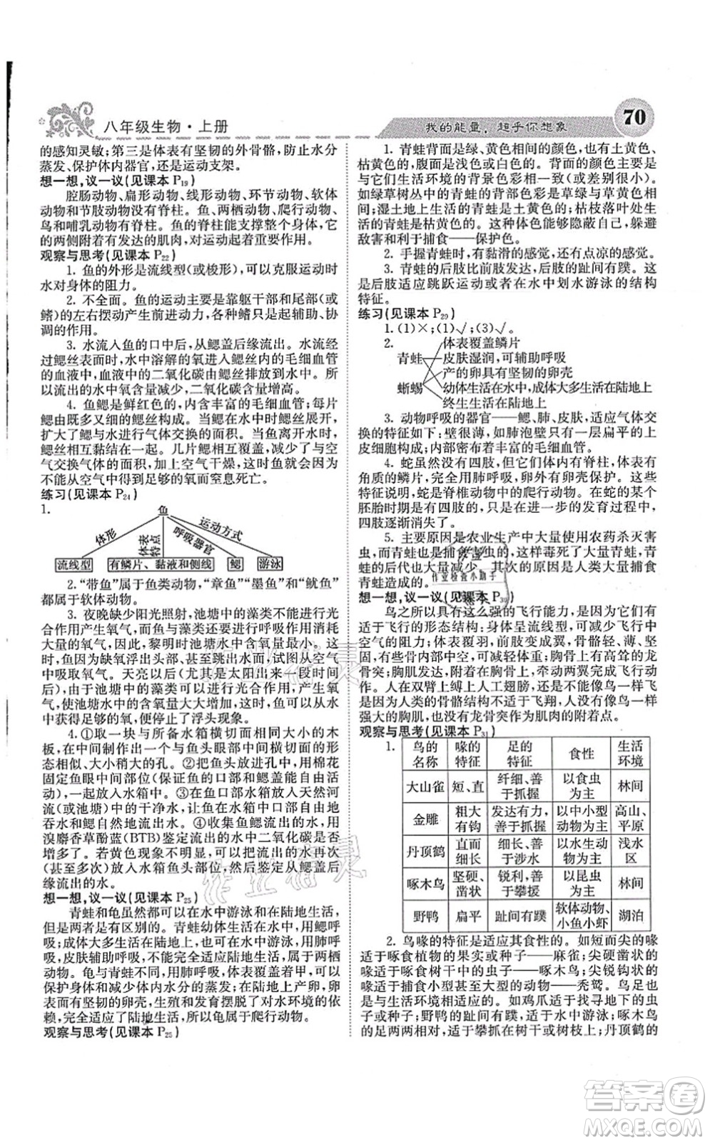 四川大學(xué)出版社2021課堂點(diǎn)睛八年級(jí)生物上冊人教版答案